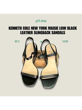 Kenneth Cole New York Maisie Low Black Leather Slingback Sandals Size 8